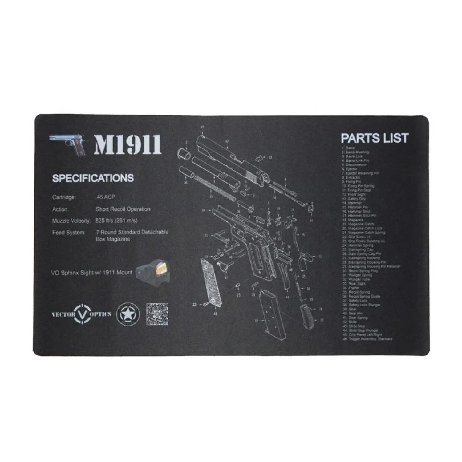 Vector GunPany  Colt M1911 Tabanca Temizleme Servis Altlığı (Bench Mat) SCBM-03