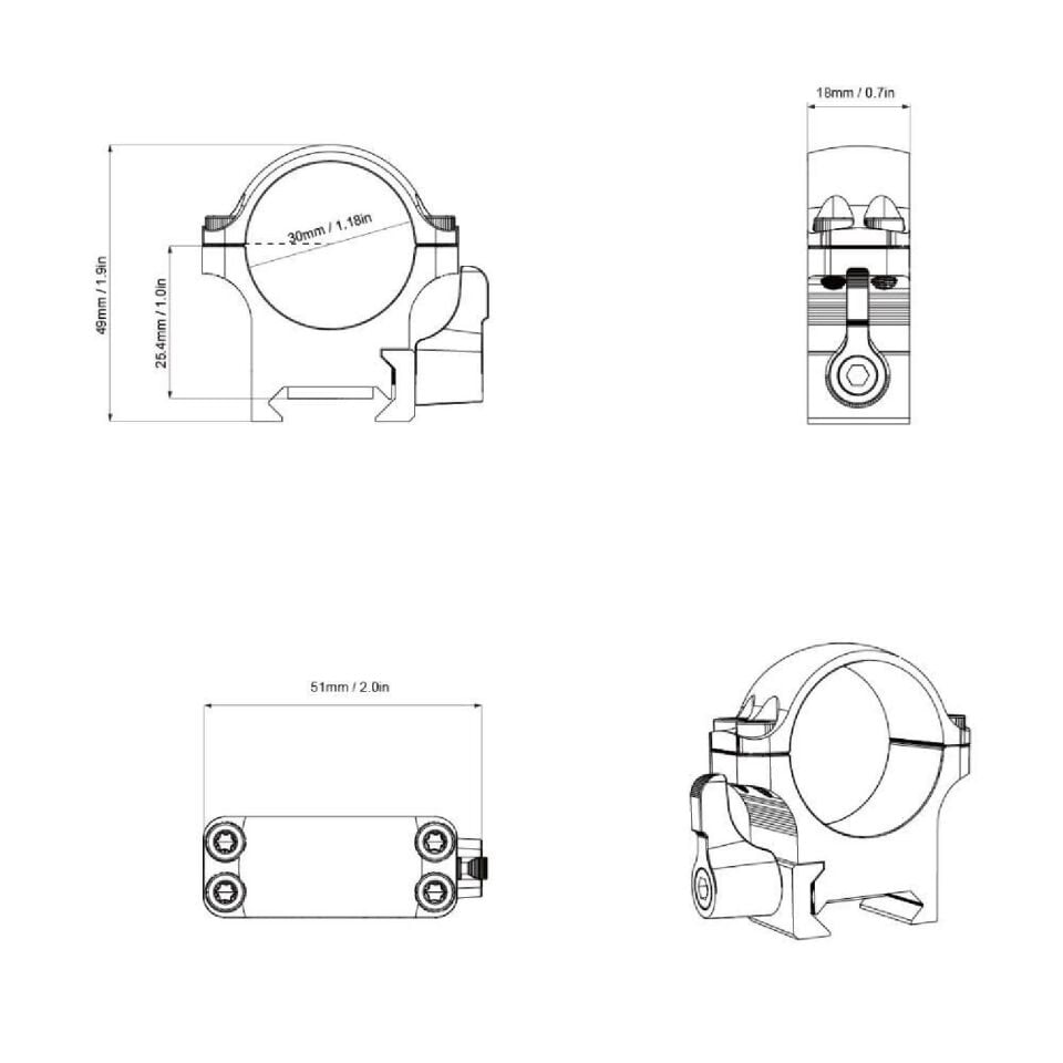 VectorOptics 1'' Çelik Dürbün Montaj Ayağı 30mm Düşük Profil  1'' STEEL RINGS - XASR-SQ11