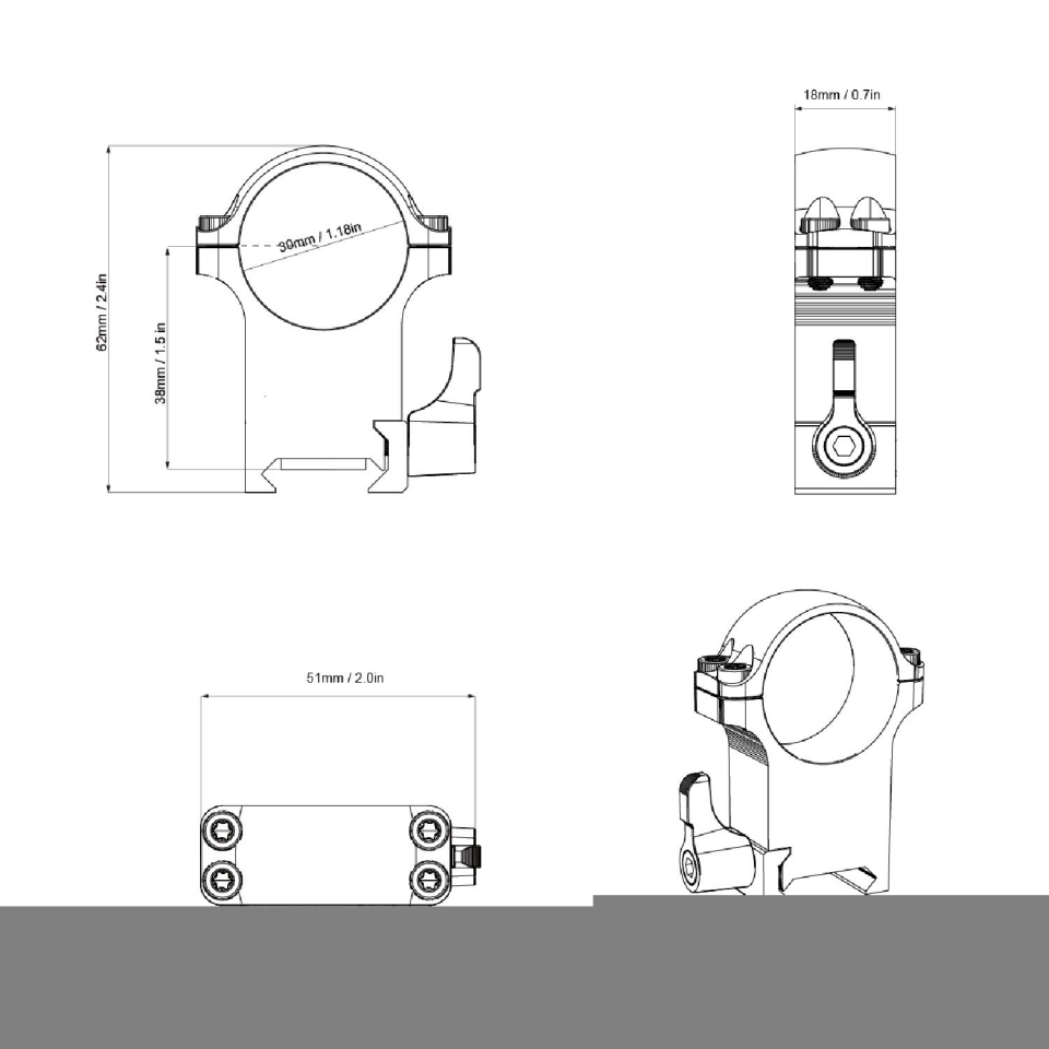 Vector Optics 1.5'' Çelik Dürbün Montaj Ayağı 30mm Yüksek Profil – XASR-SQ11