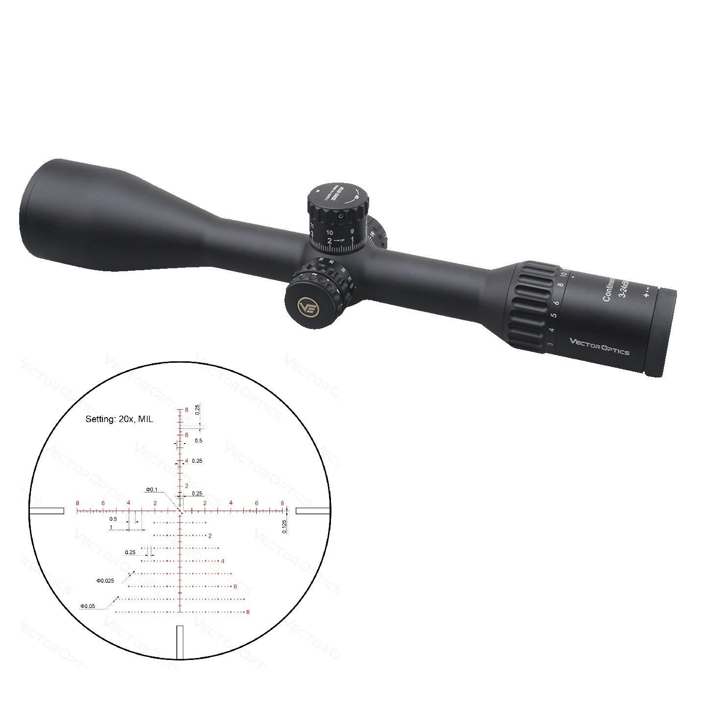 Vector Continental x8 3-24x56 SFP ZERO STOP Tactical Scope ED SCOL-T50
