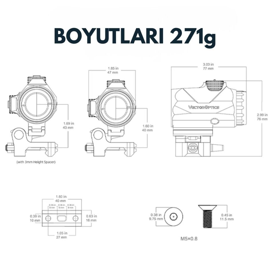 Vector Optics Paragon 3x22 Magnifier Mini Maverick-IV Rubber Armored SCMF-35