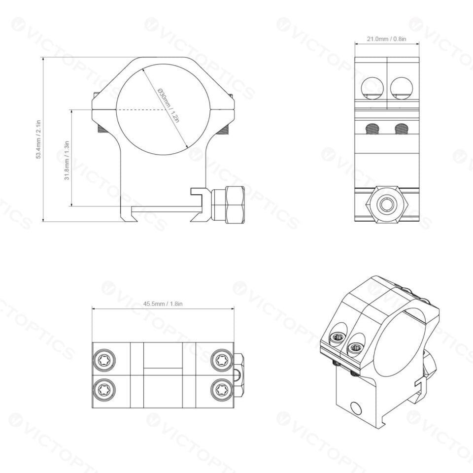 Victoptics 30mm Orta Profil Dürbün Montaj Halkaları - VIMW-12