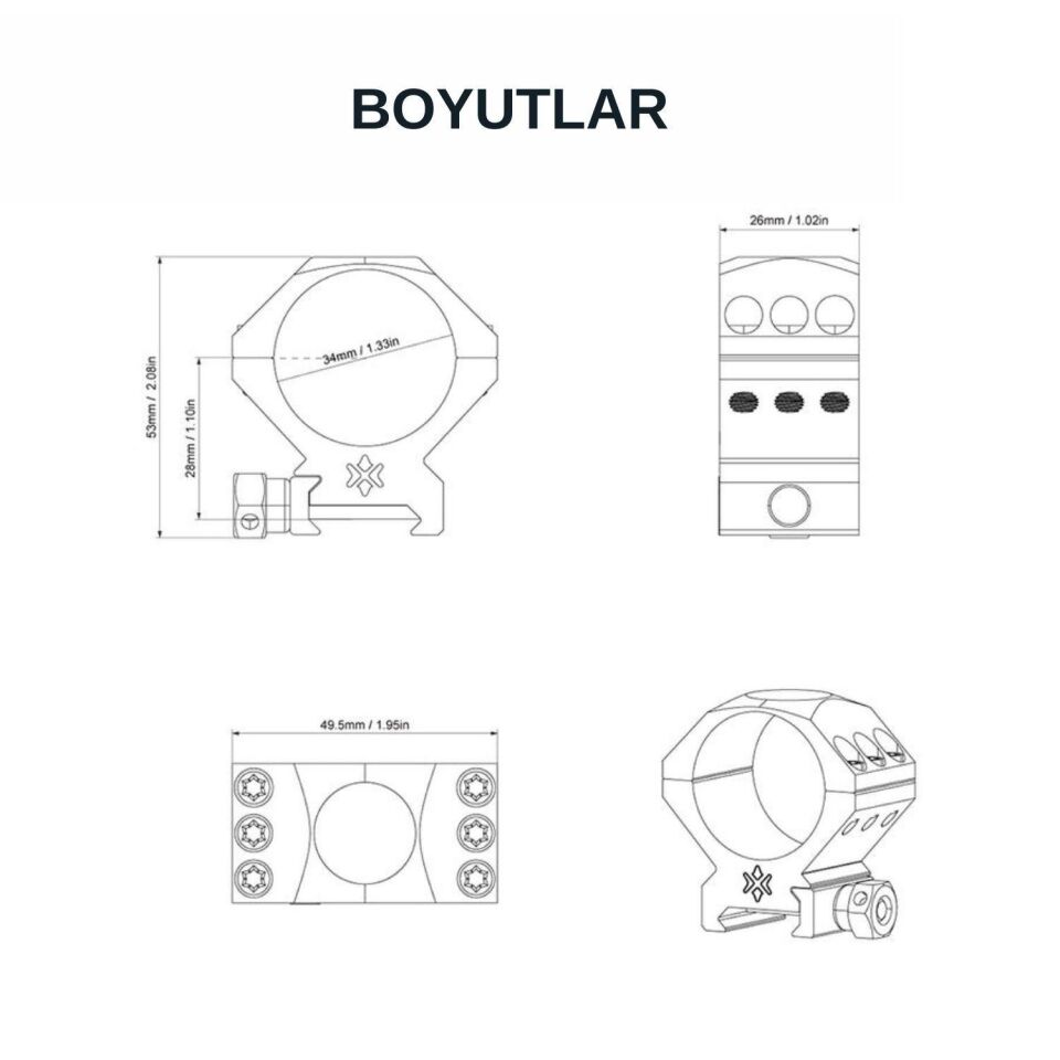 Vector Optics 34mm dürbün için XACCU Picattiny Ray Ayağı - Alçak - SCTM-52