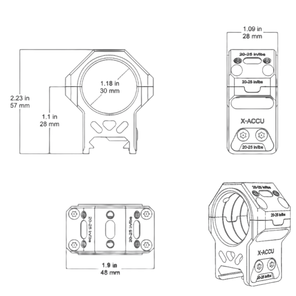 X-Accu 30mm Orta Boy GenII Picatinny Montaj Halkaları - XASR-3072