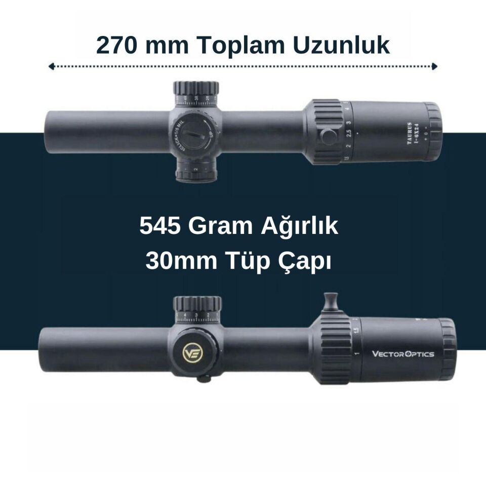 Vector Optics Taurus 1-6x24 FFP Tüfek Dürbünü
