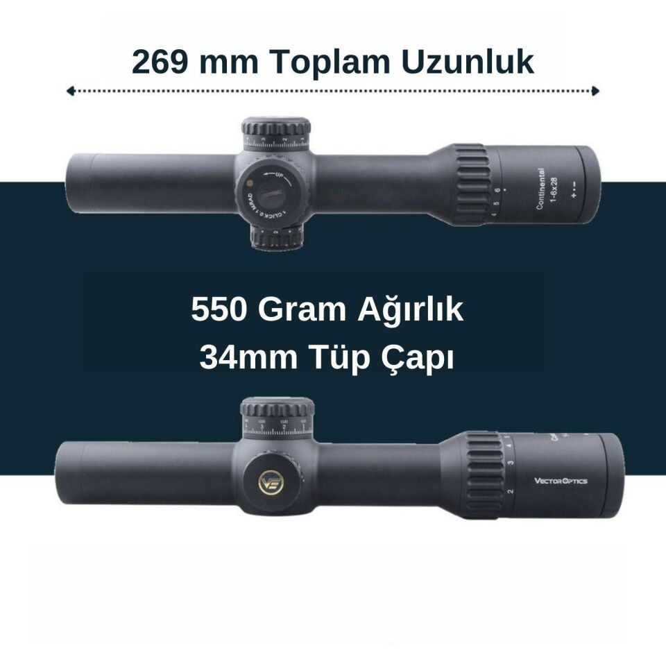 Vector Optics Continental 1-6x28 FFP Tüfek Dürbünü